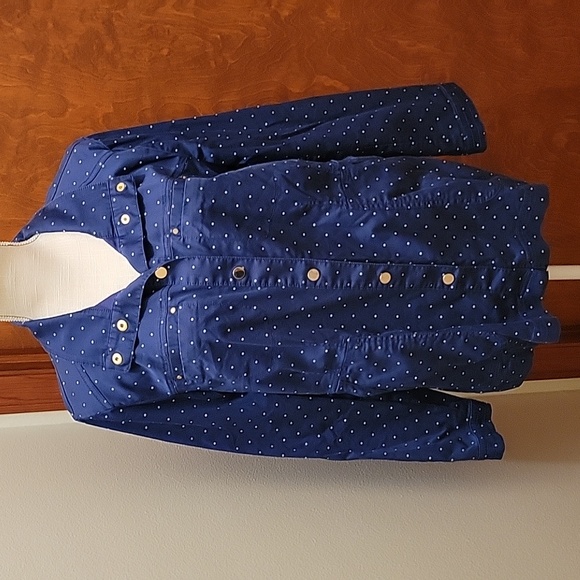 Chico’s Navy and White Polka Dot Luxe Twill Utility Jacket - Size 12/14 - Picture 1 of 11